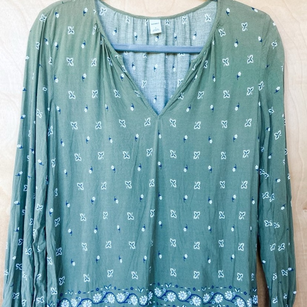 Old Navy Green Boho Floral Blouse Top